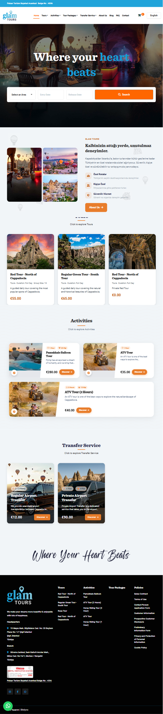 Glam Tours — tablet görünüm