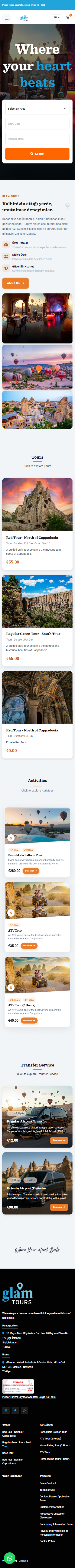 Glam Tours — mobil görünüm